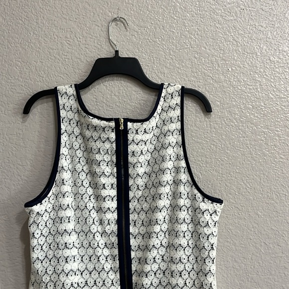 J. Taylor Navy Cream Striped Dress Sz 16 Lace Crochet Pleated Hem Nautical - Picture 9 of 12